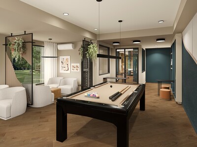 Ottera Drummondville salon commun avec table de billard