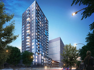 Vue éclairée arrière du bâtiment 
