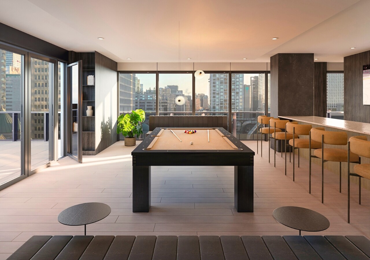Carré Windsor salle de divertissement avec table de billard