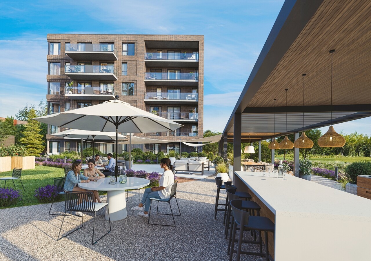 Quartier Louka Granby terrasse avec comptoir