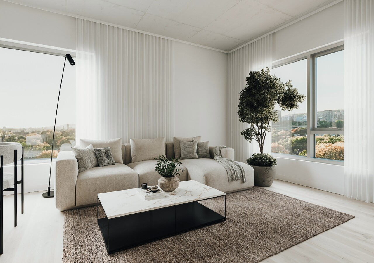 Sherwin condos locatifs salon avec grande fenestration